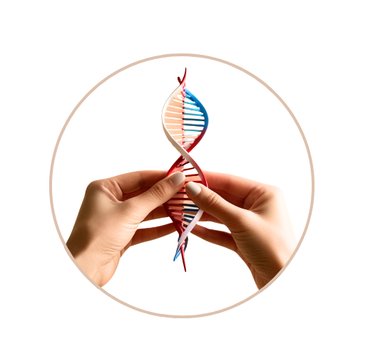 Mãos segurando uma hélice de DNA